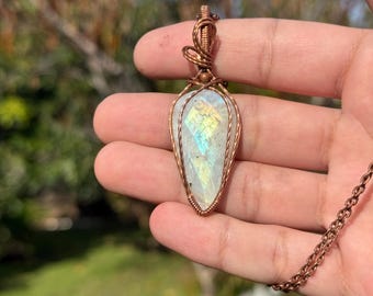 Faceted Rainbow Moonstone Pendant