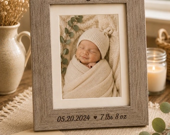 Personalized Baby Picture Frame, Custom Engraved Newborn Frame, Baby Name Birth Stats Frame, New Baby Gift, Baby Shower Gift, Nursery Decor