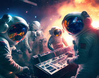 Digital Astronaut Rave -  Wall Art Space Canvas - Gift for Him Gift for Her - Bar Art - Retro Wall Décor - Space Art Stoner Art Rave