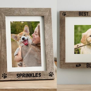Personalized Dog Picture Frame - Natural Wood - Grey - Custom Add Your Own Text Photo Frame - Dog Gift - Pet Frame Custom Pet 5x7 8x10 11x14