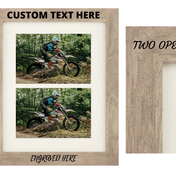 2 Opening Personalized Picture Frame 4"x6" - Grey w/ Mat - Custom Add Your Own Text Photo Frame - Anniversary - Birthday - Wedding - Gift