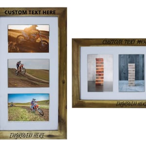 3 Opening Personalized Picture Frame 5&quot;x7&quot; - Wood w/ Mat - Custom Add Your Own Text Photo Frame - Anniversary - Birthday - Wedding - Gift
