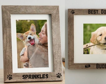 Personalized Dog Picture Frame - Natural Wood - Grey - Custom Add Your Own Text Photo Frame - Dog Gift - Pet Frame Custom Pet 5x7 8x10 11x14