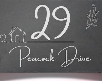 Personalized  Address Slate Sign - Custom Housewarming Family Name Newlywed Couple Gift - Laser Engraved Logo - Gift for Him Outdoor Garden
