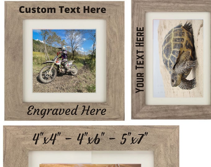 Personalized Picture Frame - Wood - Grey - 2x3 4x4 4x6 5x7 - Custom Add Your Own Text Photo Frame - Anniversary - Birthday - Wedding - Gift