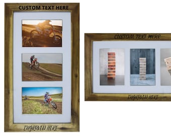 3 Opening Personalized Picture Frame 5"x7" - Wood w/ Mat - Custom Add Your Own Text Photo Frame - Anniversary - Birthday - Wedding - Gift