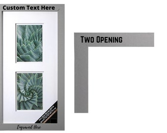 Marco de fotos personalizado de 2 aberturas, 5"x7" - Gris con paspartú - Marco de fotos personalizable con texto - Aniversario - Cumpleaños - Boda - Regalo