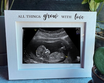 Baby Sonogram Fotoram - Ultraljudsfotoram - Babymeddelande - Ultraljudspresent - Allt växer med kärlek - Babyshowerpresent