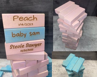 Personalized Baby Shower  Gift - Tumbling Tower -  Custom Tower Game - Baby Shower - Jack and Jill Gift - Custom Baby Name - Engraved Name