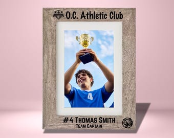 Personalized BULK School & Team Logo Frames - Coach Team Player Engraved Gift - Athlete Soccer - Football Sports Grey, Blonde, Brown, White