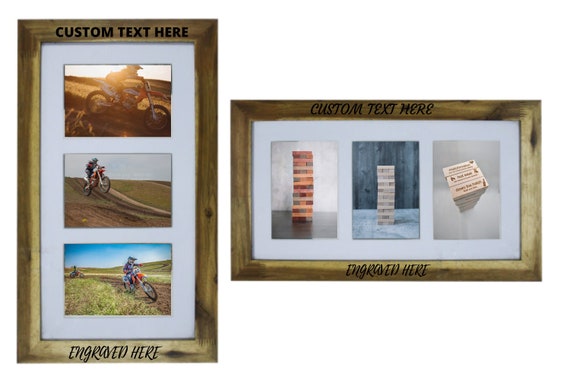 3 Opening Personalized Picture Frame 5"x7" - Wood w/ Mat - Custom Add Your Own Text Photo Frame - Anniversary - Birthday - Wedding - Gift