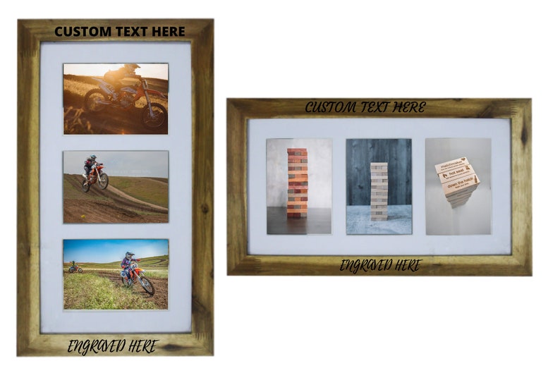 3 Opening Personalized Picture Frame 5"x7" - Wood w/ Mat - Custom Add Your Own Text Photo Frame - Anniversary - Birthday - Wedding - Gift image 1
