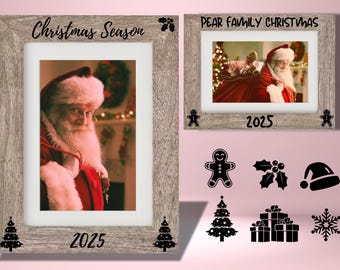 Christmas Holiday Gift Picture Frame - Natural Wood - Grey - Personalized Add Your Own Text Frame - Holiday - XMAS  Santa - 5x7 8x10 11x14