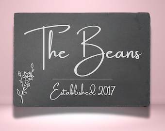 Personalized Slate Sign - Custom Housewarming Family Name Newlywed Couple Gift - Laser Engraved Logo - Gift for Her - Outdoor Address Sign