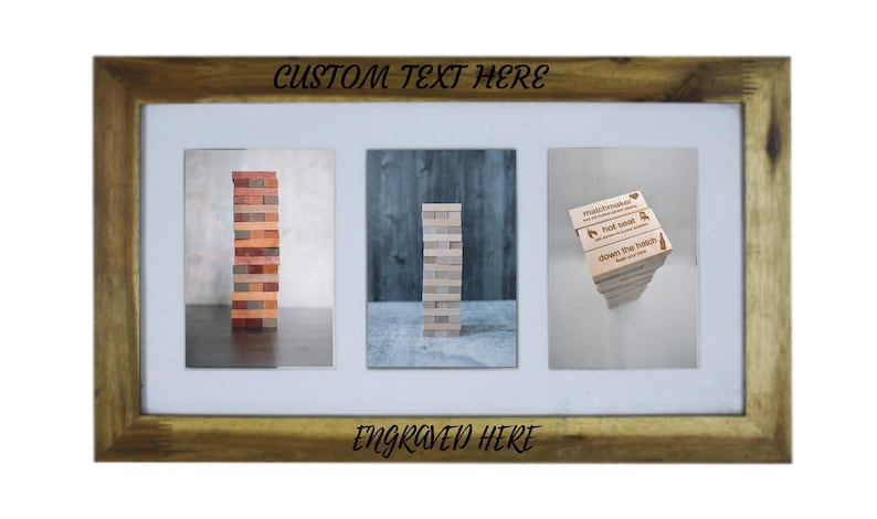 3 Opening Personalized Picture Frame 5"x7" - Wood w/ Mat - Custom Add Your Own Text Photo Frame - Anniversary - Birthday - Wedding - Gift image 2