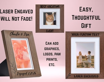 Custom Engraved Picture Frame - Natural Wood - Grey - Custom Add Your Own Text Photo Frame - Anniversary - Birthday - Wedding - Engagement