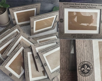 Personalized BULK Athletic Team Logo Frames - Coach Team Players Engraved Gift - Athlete Soccer - Football Sports Grey, Blonde, Brown, White