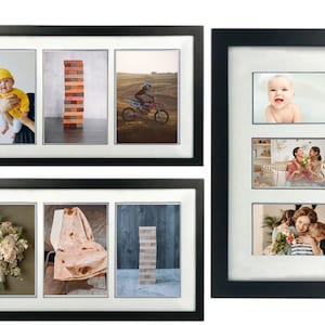 3 Opening Picture Frame 4&quot;x6&quot; - 5&quot;x7&quot; - 2.5&quot;x3.5&quot; - Black w/ Mat - Photo Frame - Anniversary - Birthday - Wedding - Gift - Collage Frame