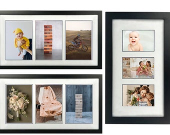 3 Opening Picture Frame 4"x6" - 5"x7"  - Black w/ Mat - Photo Frame - Anniversary - Birthday - Wedding - Gift - Collage Frame