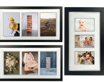 3 Opening Picture Frame 4"x6" - 5"x7" - 2.5"x3.5" - Black w/ Mat - Photo Frame - Anniversary - Birthday - Wedding - Gift - Collage Frame