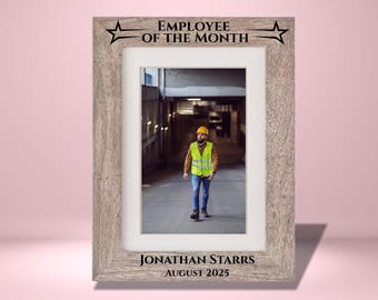 Employee of the Month Personalized Picture Frame - Natural Wood - Grey - Worker Appreciation Gift Office Professional Employee Recognition