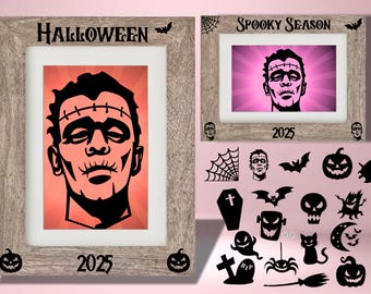 Halloween Spooky Season Gift - Natural Wood - Grey - Personalized Add Your Own Text Frame - Holiday Gift - XMAS - Wedding - 5x7 8x10 11x14