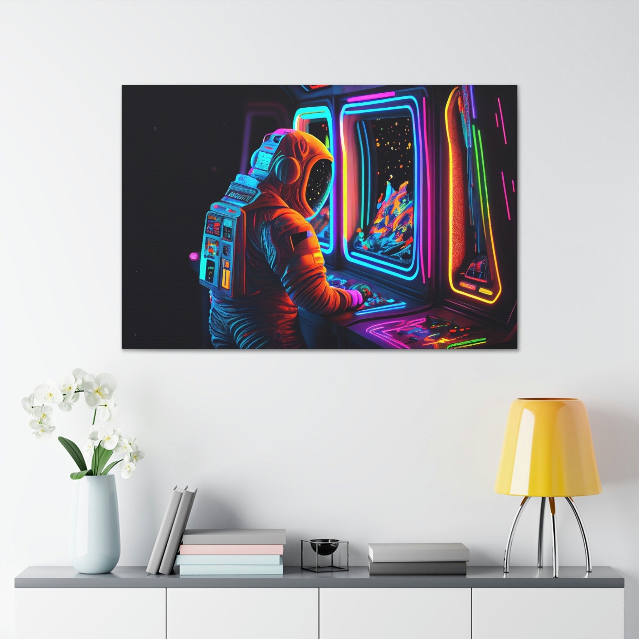 Astronaut Neon Arcade - Wall Art Space Canvas - Gift for Him Gift for ...