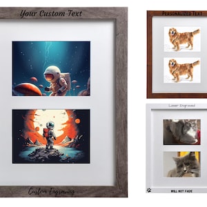 2つの開口部を持つパーソナライズされた写真フレーム 5インチ x 7インチ - グレー、マット付き - カスタムテキストを追加できるフォトフレーム - 記念日 - 誕生日 - 結婚式 - ギフト