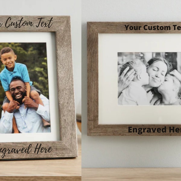 Personalized Picture Frame - Natural Wood - Grey - Custom Add Your Own Text Photo Frame - Anniversary - Birthday - Wedding - 5x7 8x10 11x14