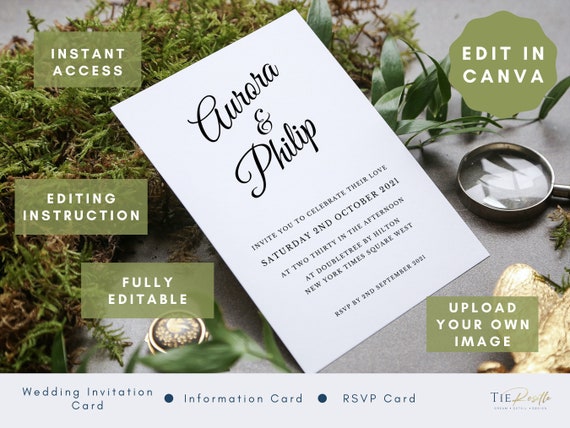 Simple Elegant Modern Canva Invite Details Editable Template INSTANT DOWNLOAD Greenery Wedding Invitation Set Templates RSVP