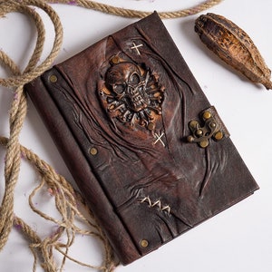 Leather Notebook,Skull Notebook,Leather Sketchbook,Handmade notebook,Diary book, image 1