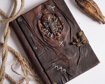 Leather Notebook,Skull Notebook,Leather Sketchbook,Handmade notebook,Diary book,