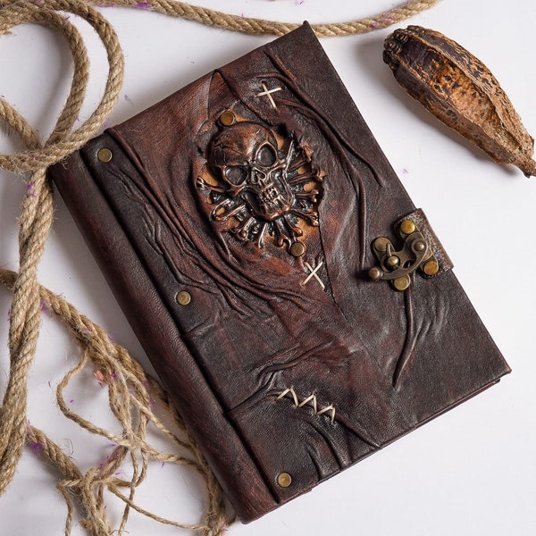 Cuaderno de cuero, cuaderno de calavera, cuaderno de bocetos de cuero, cuaderno hecho a mano, libro de diario,