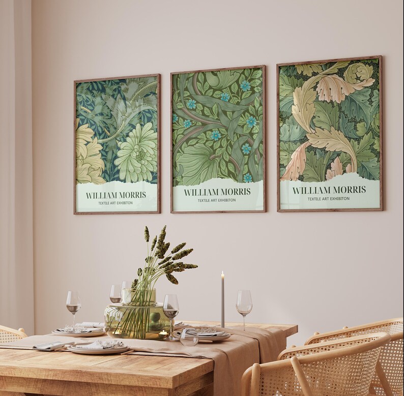 3 Piece Framed Canvas Print Wall Art Set Flowers by William Morris