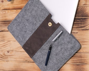 Minimalist MacBook 13-14 Sleeve - Slim Design, Macbook Air Pro Brown  Wool Felt Macbook Sleeve gift for Him