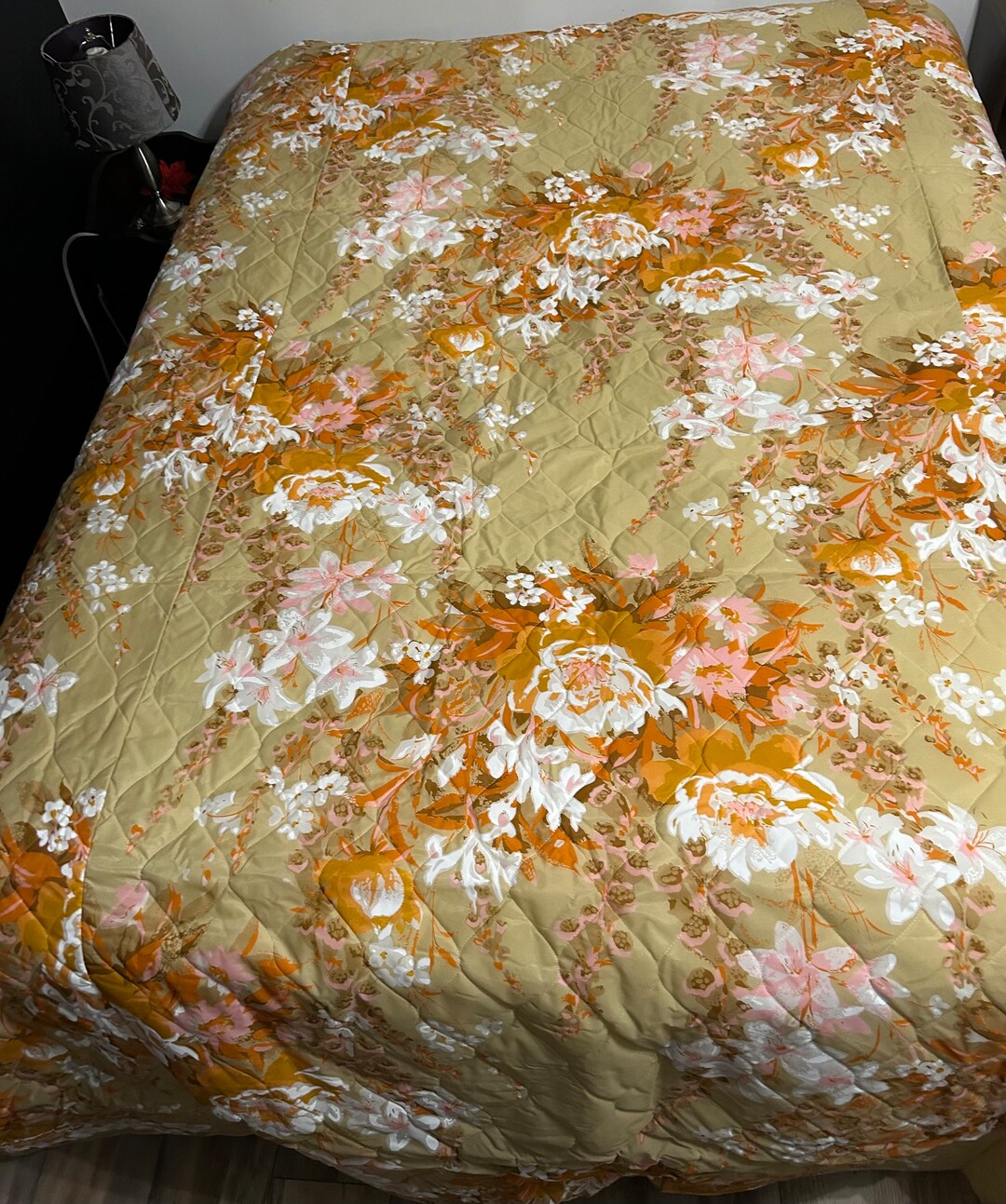 Vintage Queen Bedspread Sham Curtains Tan/orange/pink/white Etsy