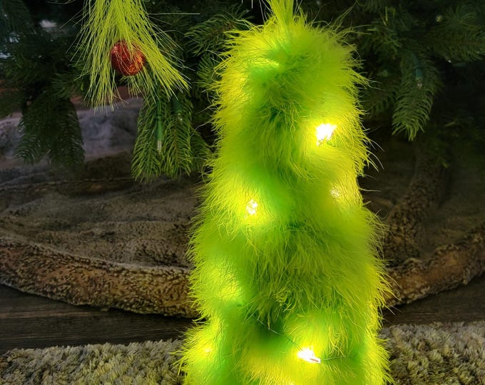 Handmade Feathered Grinch Christmas tree.
