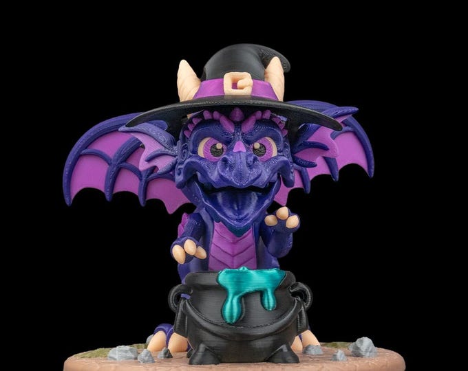 Enchanted Dragon in Witches Hat – Stirring Up Magic! Room Decor, Desktop Toy