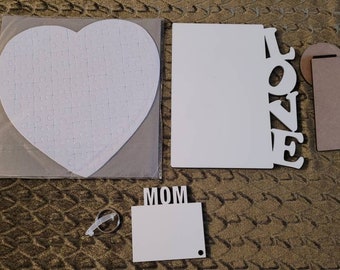 MOM BUNDLE sublimation blanks bundle includes love picture frame, mom keychain and a heart puzzle