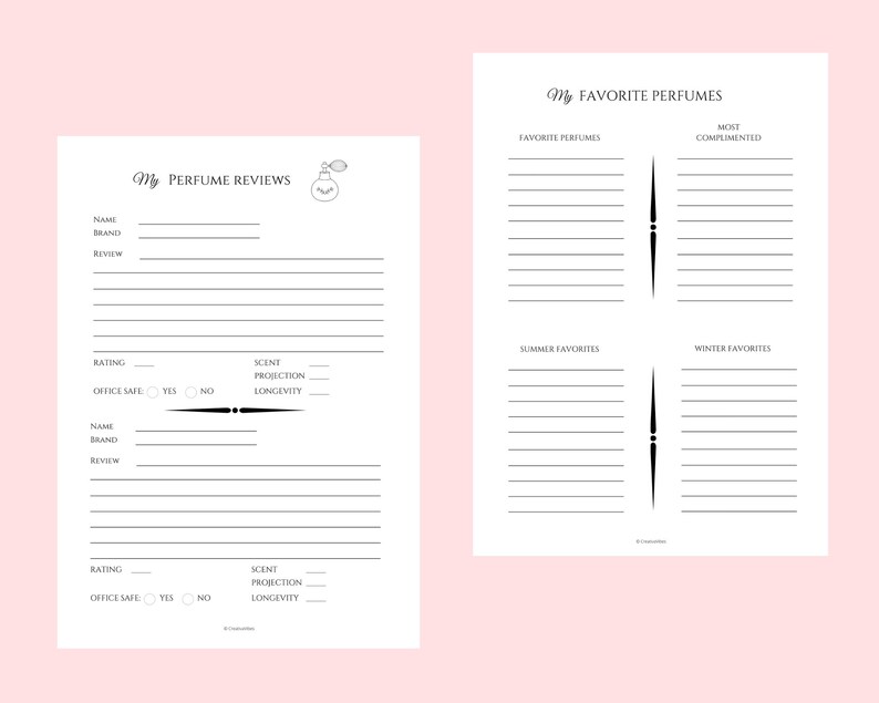 Perfume Reviews Printable Sheets Etsy