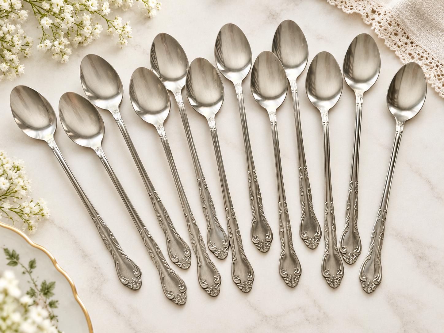 Elegant Vintage Stainless Iced Tea or Cocktail Spoons — Japan or Korea — Long Handle