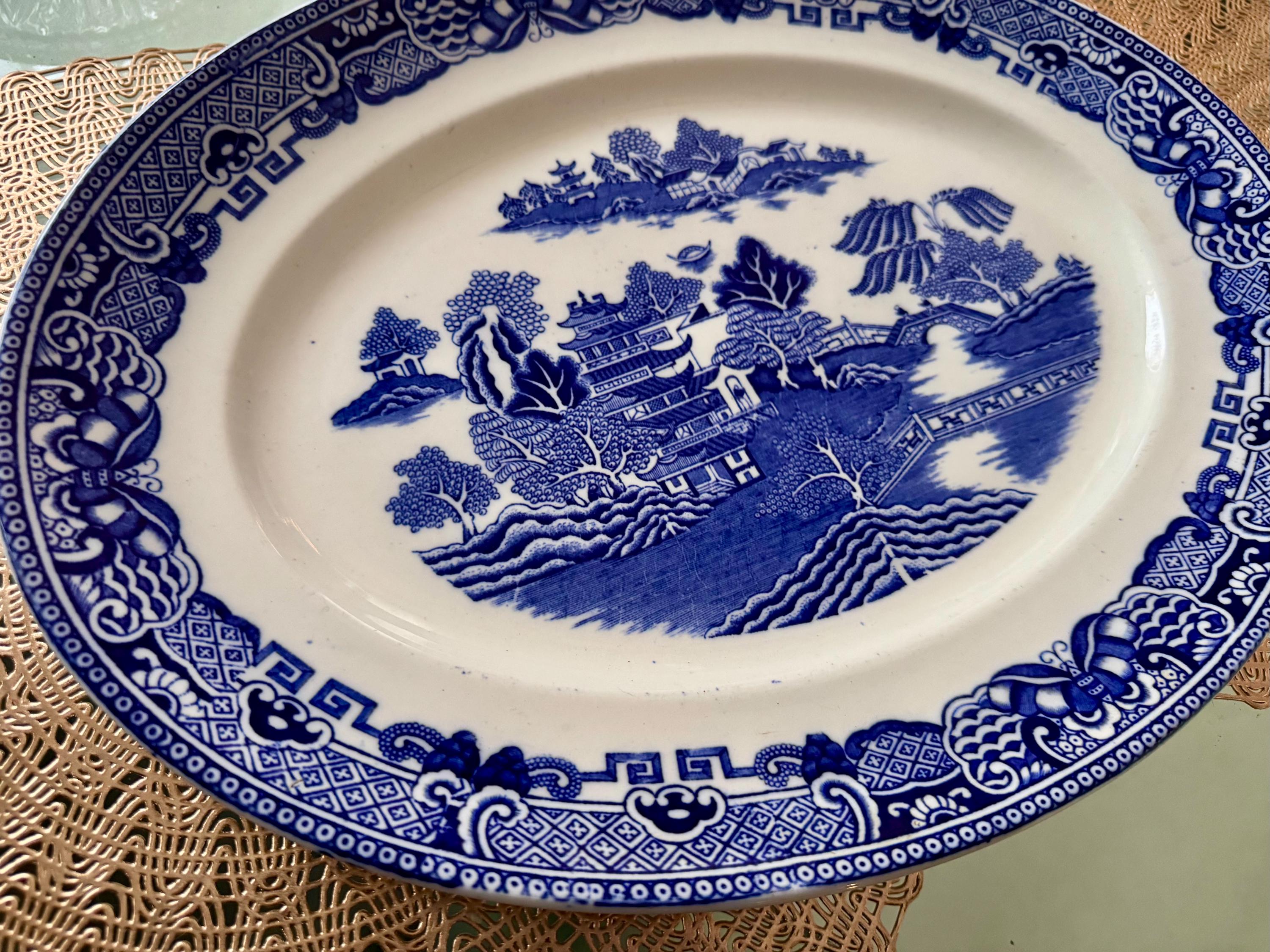 Antique T.G. Green Ming Blue Willow Transferware Platter, Gresley Ware