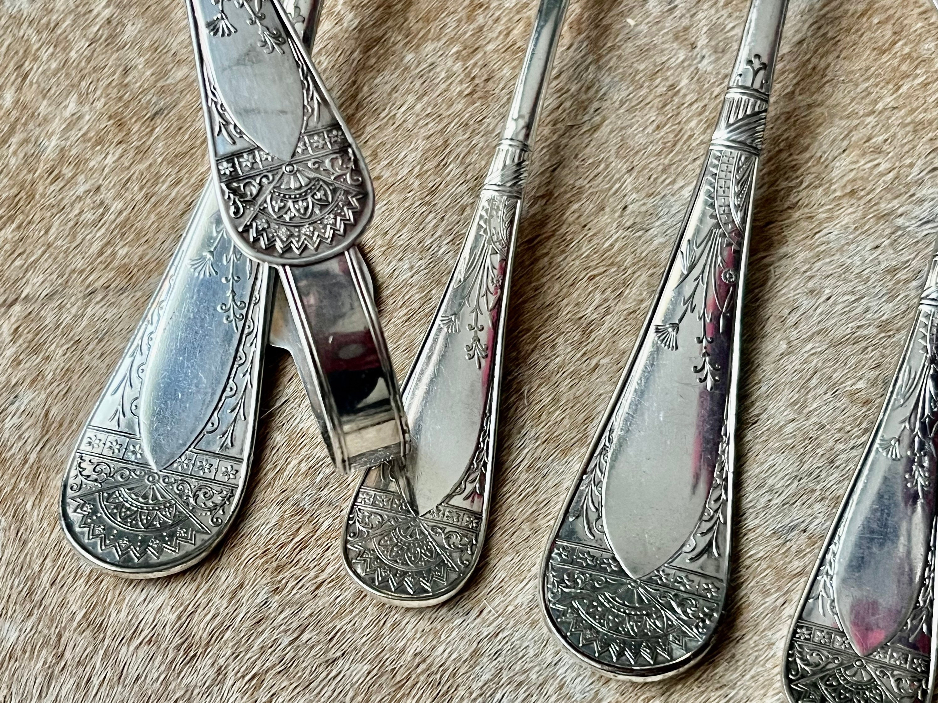 Antique Art Nouveau Silver Plated Serving Set: Shell & Floral Design, 7-Piece