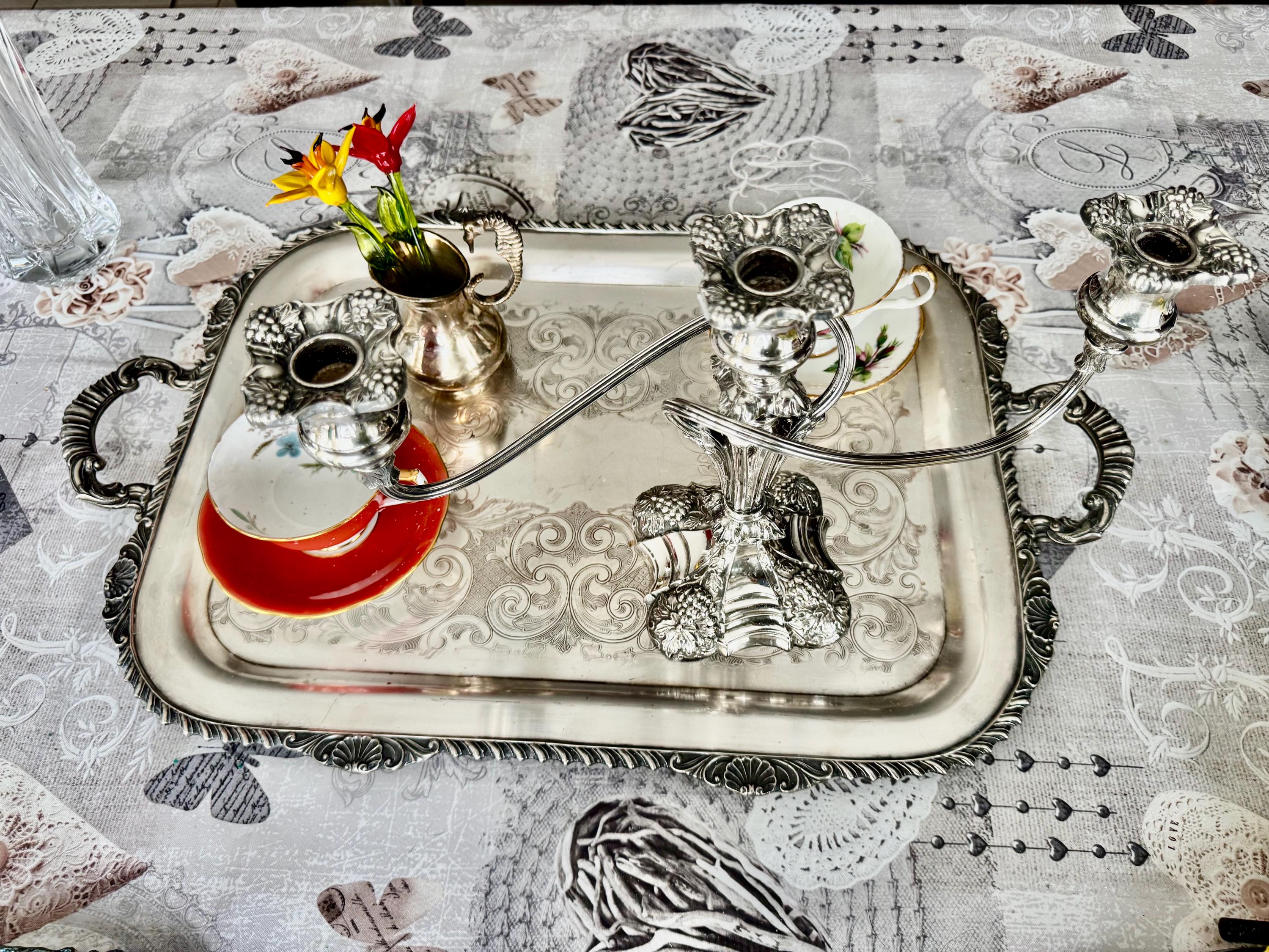 Vintage Ornate Silverplate Three-Light Candelabrum | Rococo Style Candle Holder | Elegant Table Centerpiece