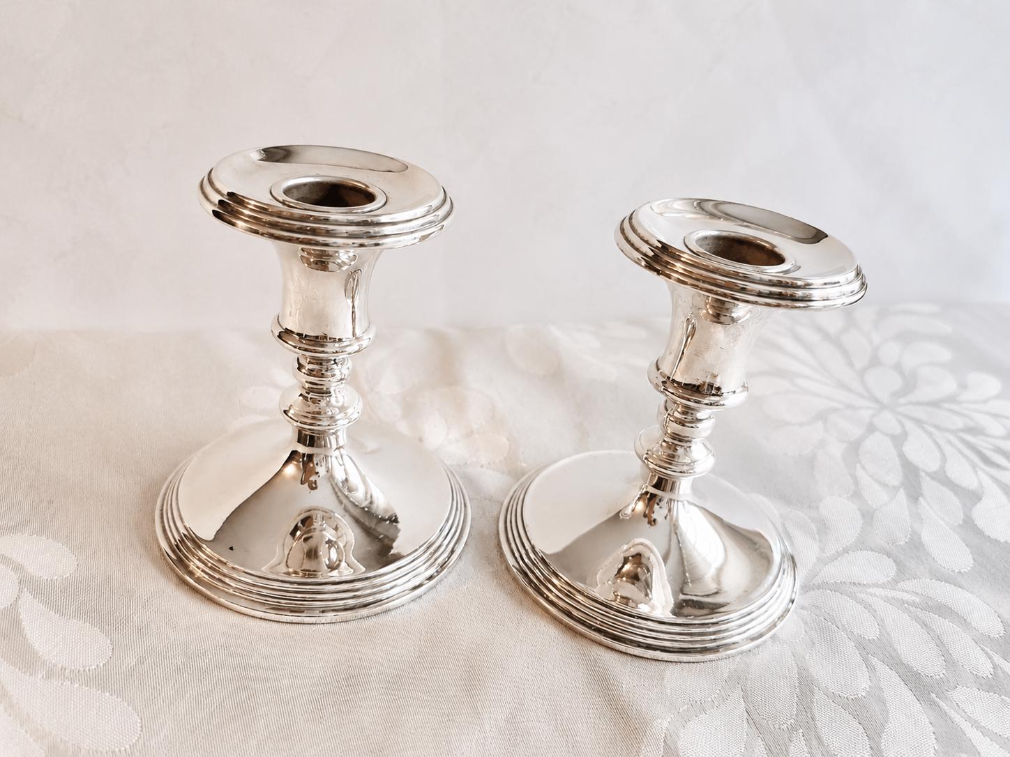 Vintage Mid-Century Oval or Round Base Silver-Plated Candlesticks