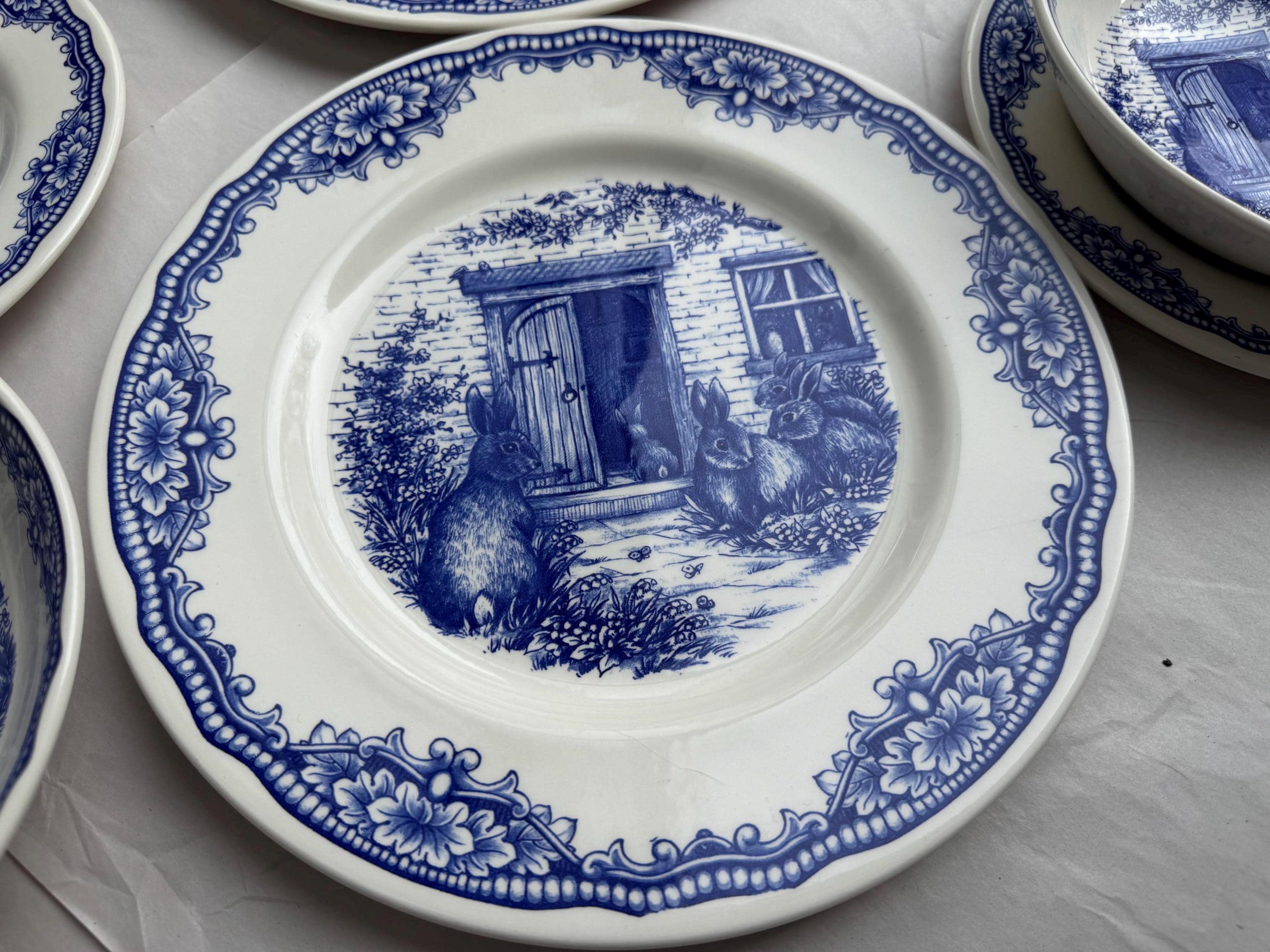 Blue & White Easter Bunny Plates – Royal Stafford England – Spring Tablescape – Easter Brunch Entertaining