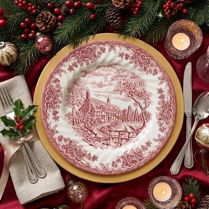 Vintage Churchill England Dinnerware - The Brook in Pink - Dishes Custom Sets - Christmas Table image 4