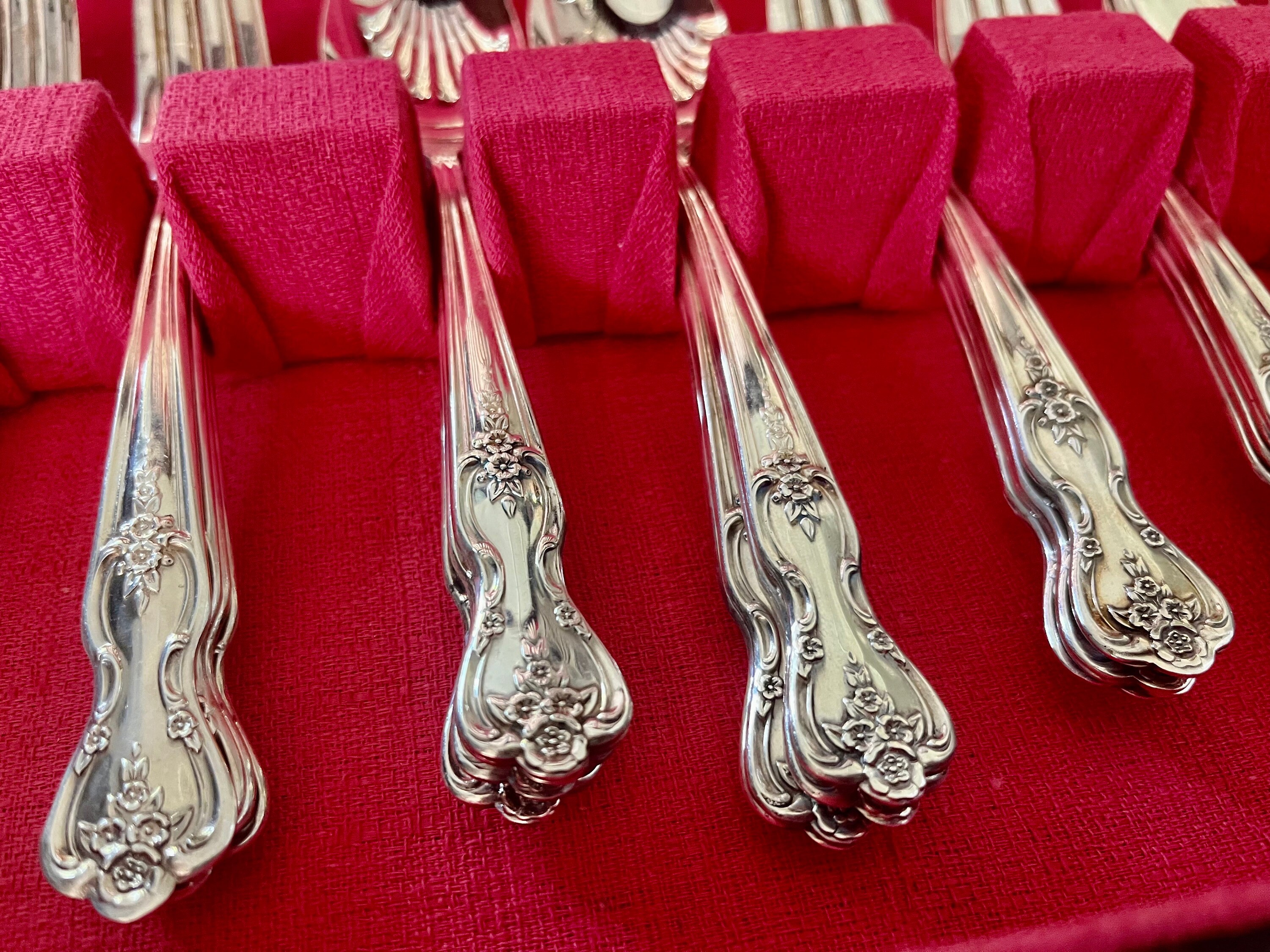 Complete Set for 12 Persons Vintage Silver Plated Silverware (1951) Inspiration Magnolia by Rogers & Bros - 64 Items