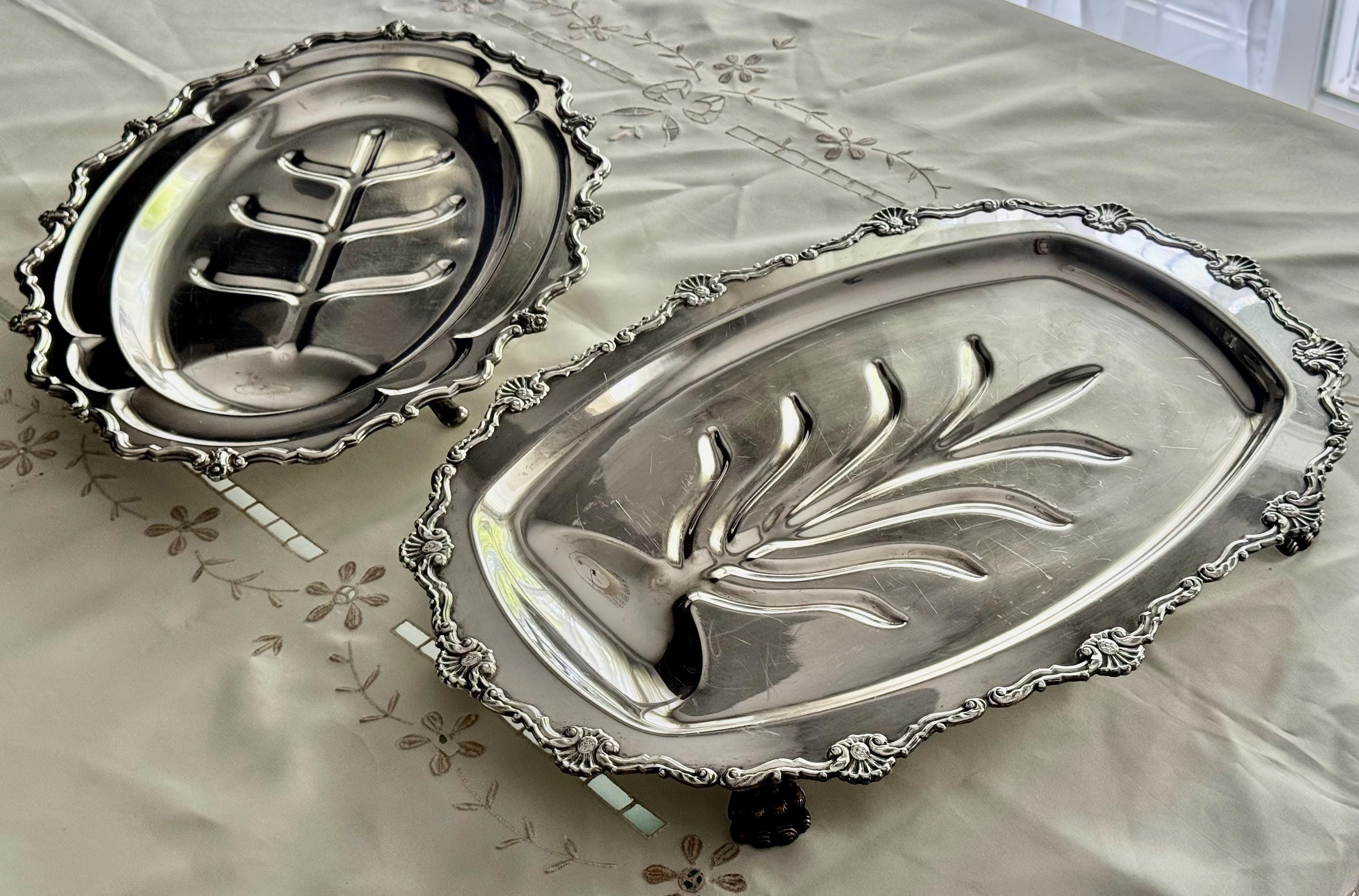 Elegant Vintage Silverplate Meat Trays – Footed – Ornate & Functional – Sold Individually