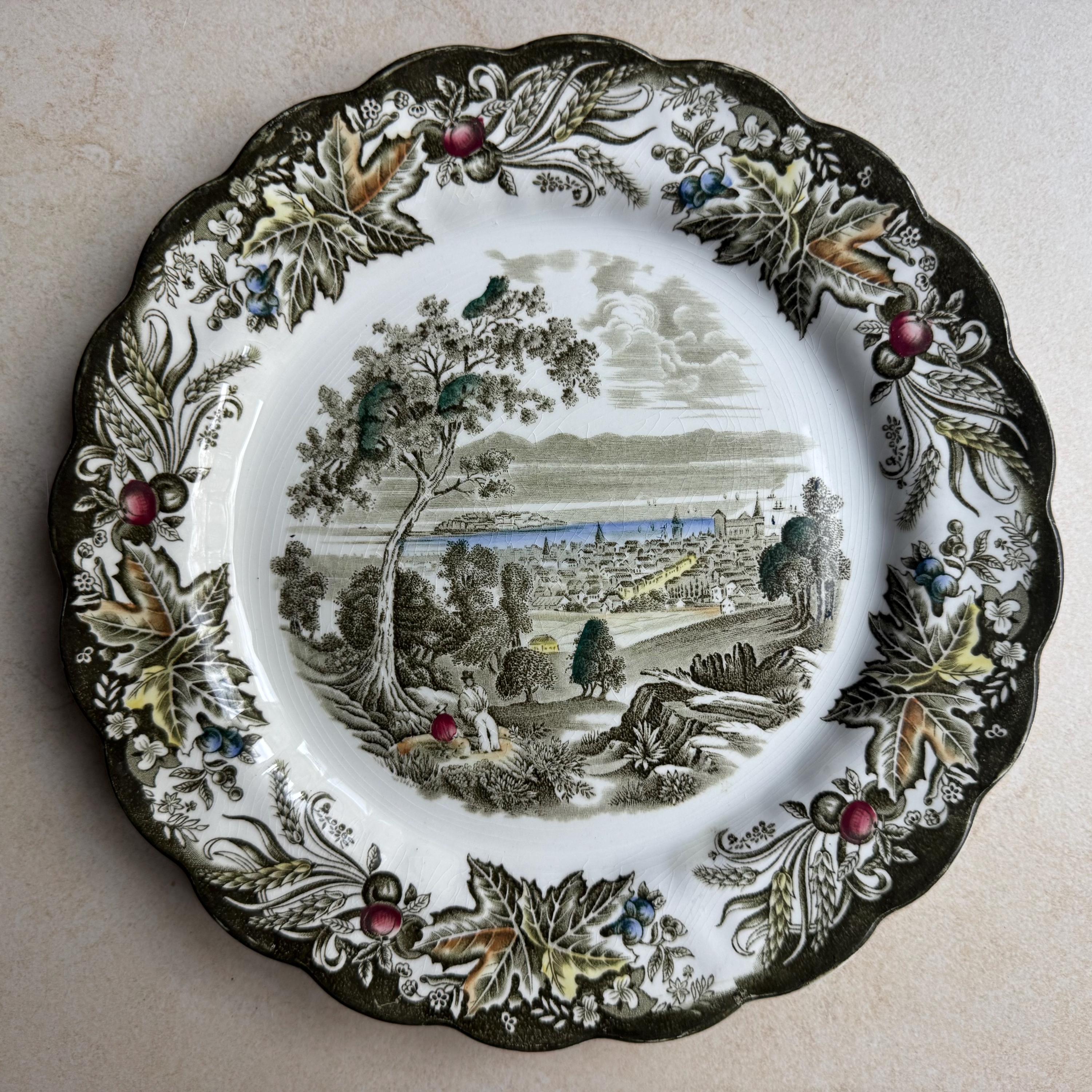 Gallery Wall Mismatched Set - England Farm Scenes in Brown & Green — 15 Plates